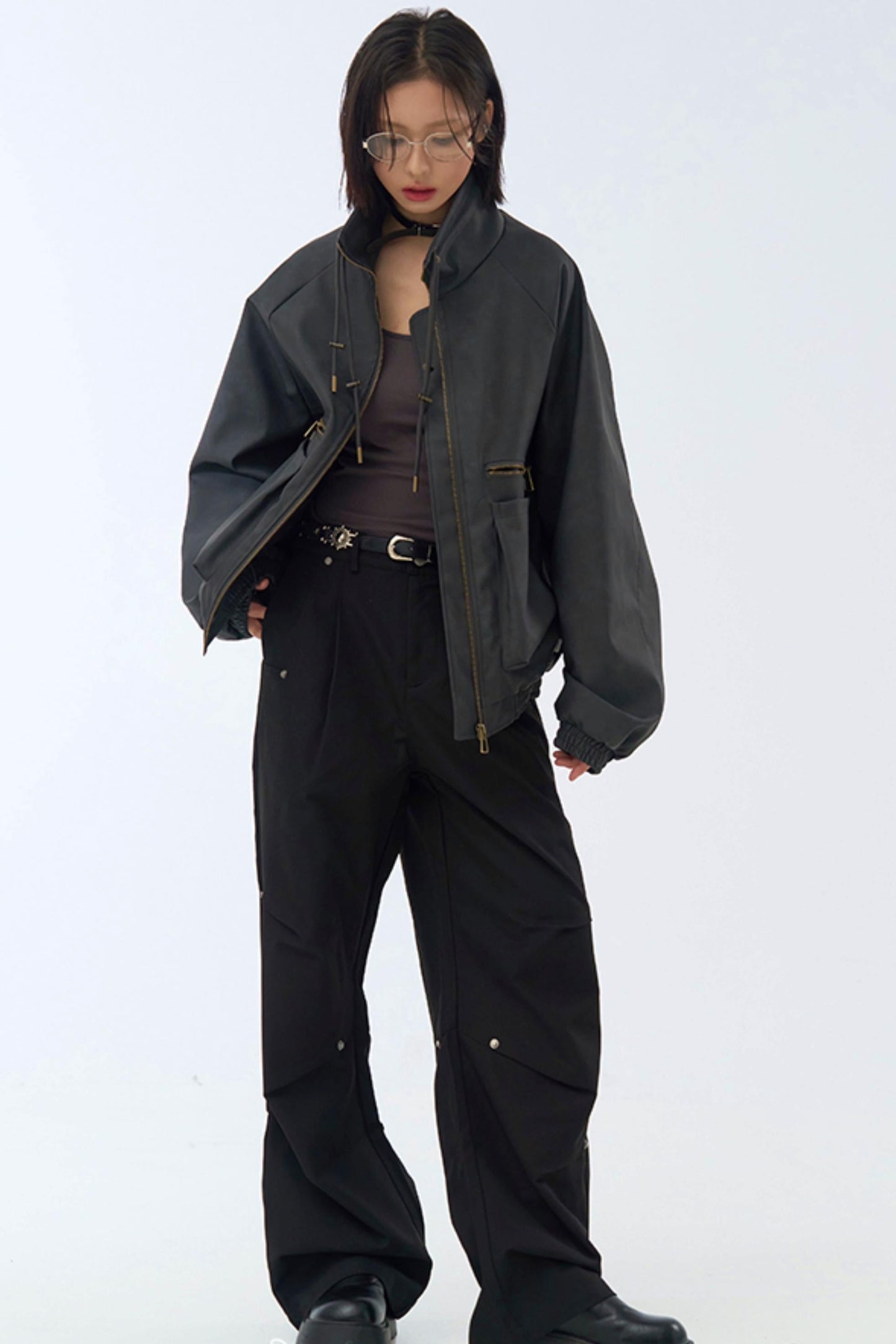 Retro Stand Leather Collar Jacket