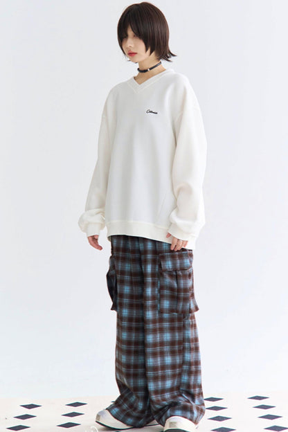 High Pants Check Waist Wide