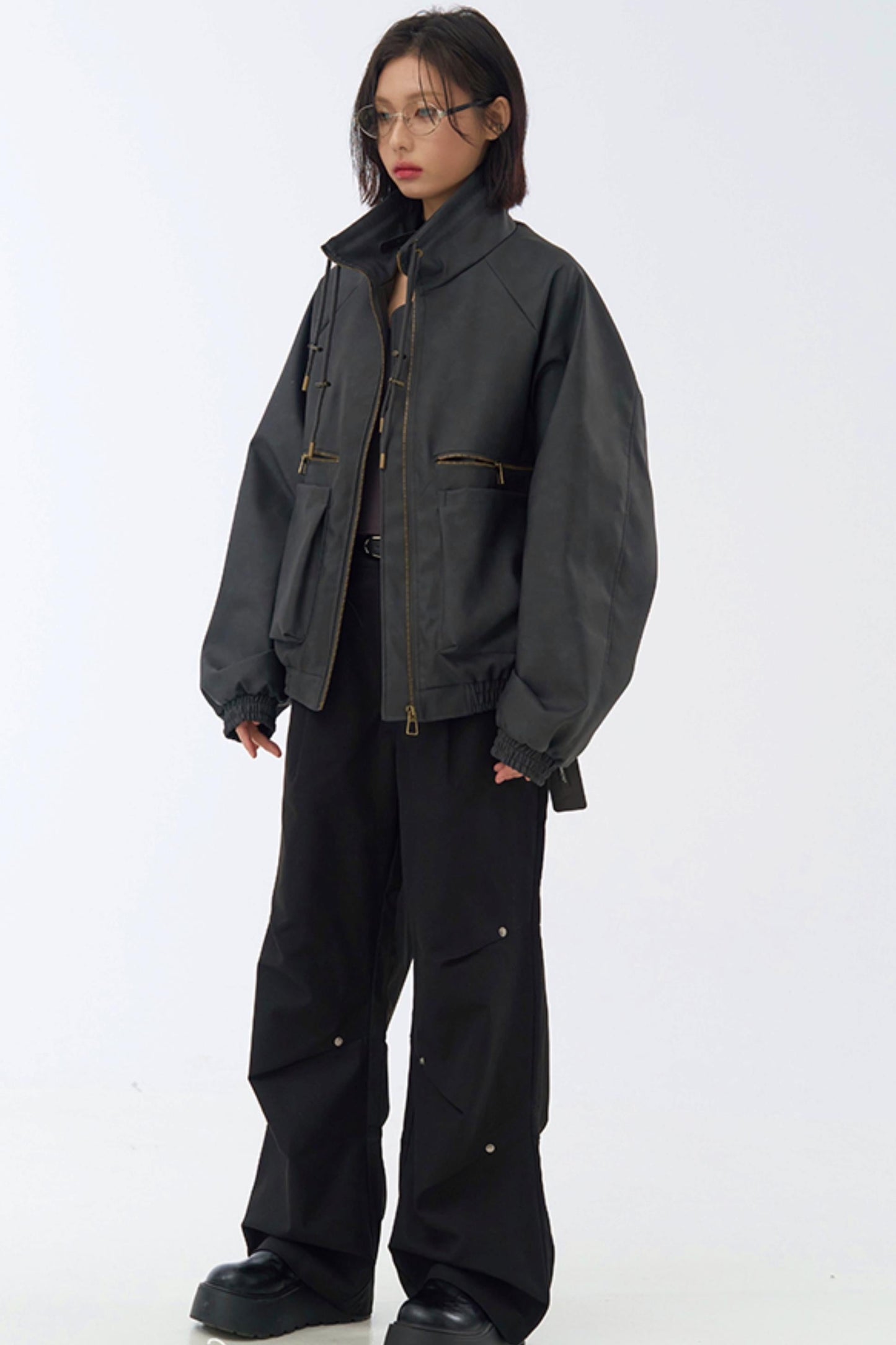 Retro Stand Leather Collar Jacket