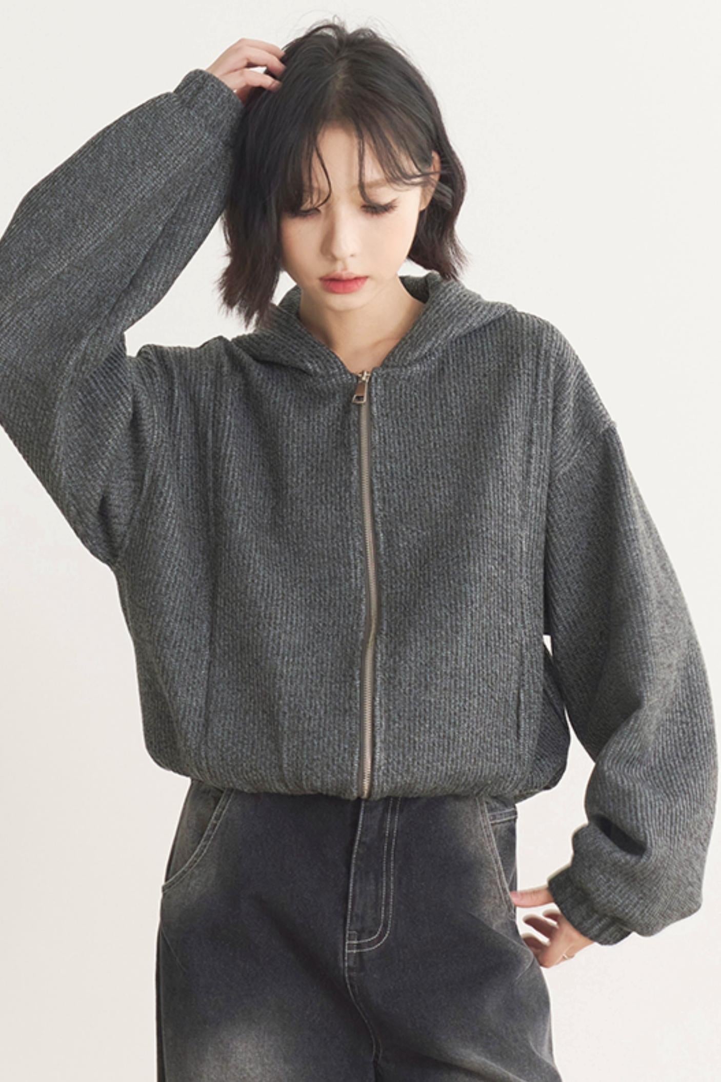 Jacket Gravity Solid Model Museum Versatile Short Spring/Autumn Color Women's Wool - Top Hooded