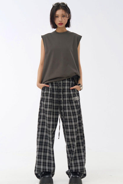 pants casual Checked wide-leg