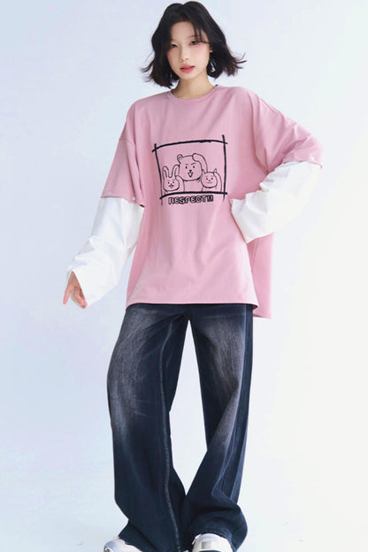 Lockeres T-Shirt mit Rundhalsausschnitt und mehrlagiger Passform