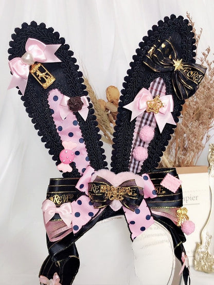 Und Muster Polka-Dot Details Bowknot KC Gestreifte Ohren Verziert Rosa/RotSchwarz Star Bunny