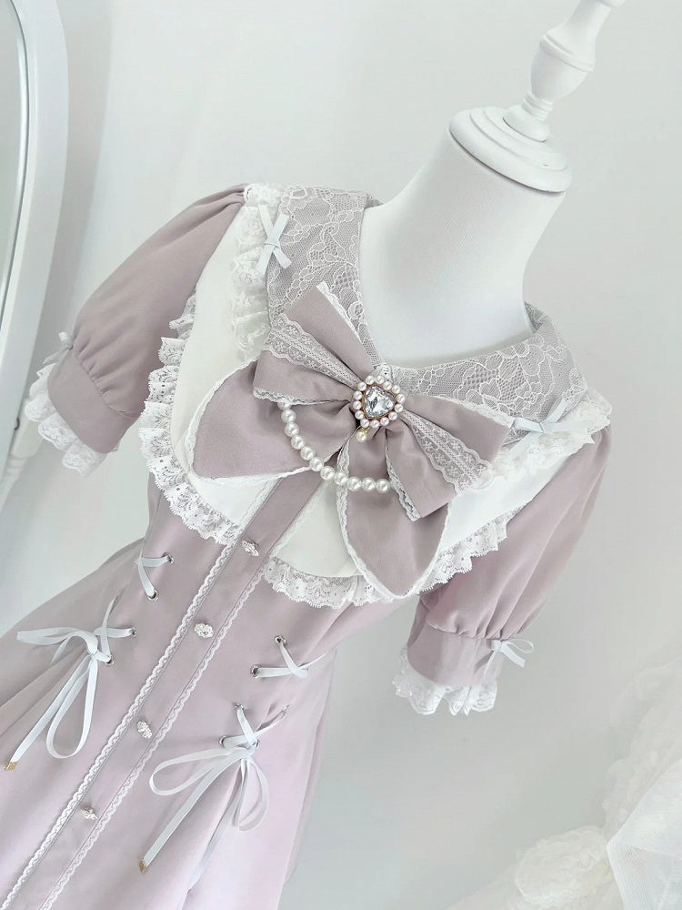 Mini Dress+Shorts Jirai Details White Lace-up Waist Rhinestones Embellished Kei Set Pink