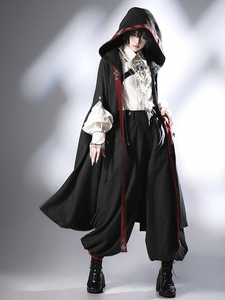 Ouji Lolita Red Strappy Black Buckle Strap Closure Cloak