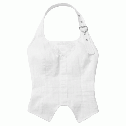 Detachable Cups White Halter Padded Neck Top with