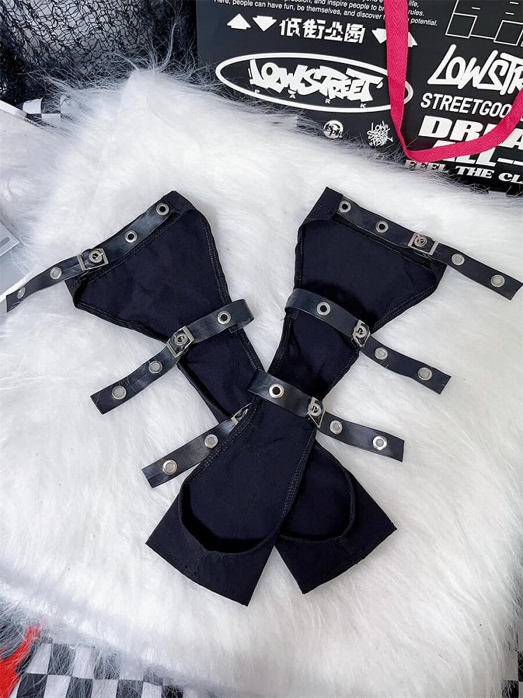 Black Punk Half Finger Gloves with Buckle Straps