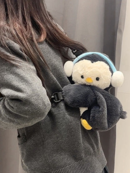 Cute Penguin Black Plush Backpack/Crossbody