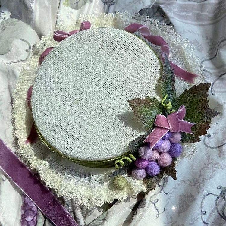 Trim Grapes Brown/White Mini Bowknot Decorated Lace Hat Details