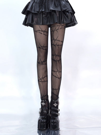 Black Thorns Pattern Fishnet Tights