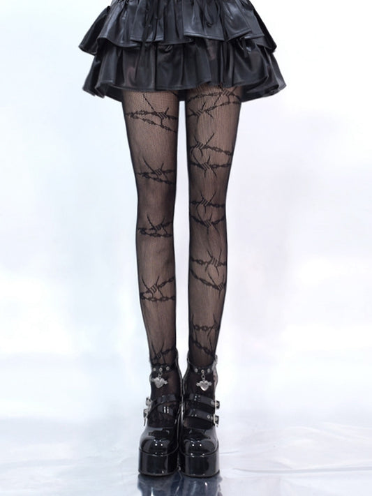 Black Thorns Pattern Fishnet Tights