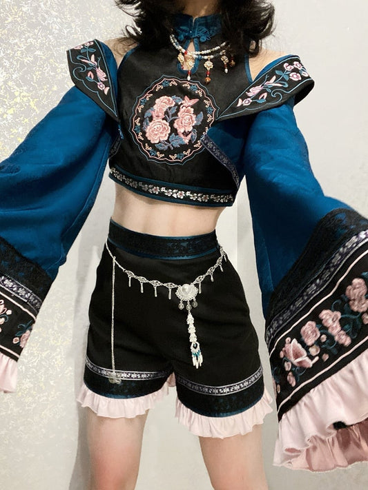 Style Shorts Waist Butterfly with Chain Chinoiserie Black Lolita Ouji