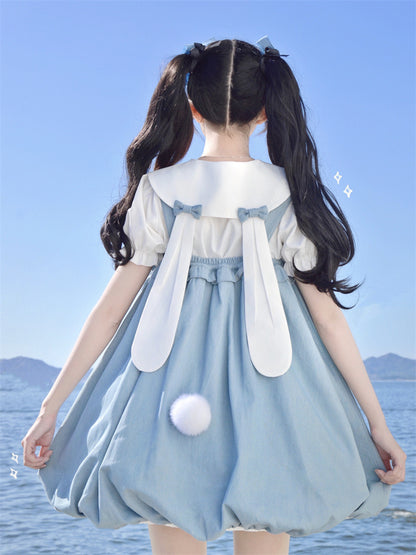 White Puff Sleeves  Bunny Ear Design Blouse
