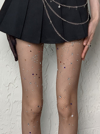 Y2K Fishnet White/Black/Coffee Rhinestone Tights