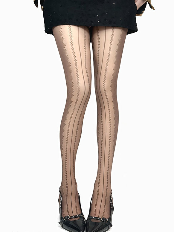 Tights White/Black/Brown/Gray Pattern Striped