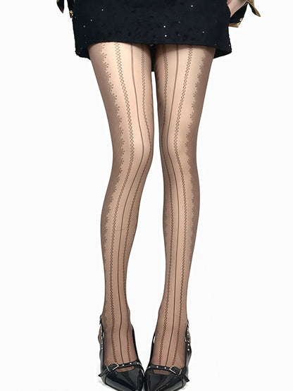 Tights White/Black/Brown/Gray Pattern Striped