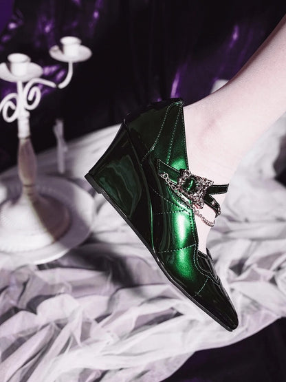 Spitze Zehenpartie Grün 7cm Mary Heel Chunky Gothic in Cross Jane Subculture Stickerei Schuhe mit