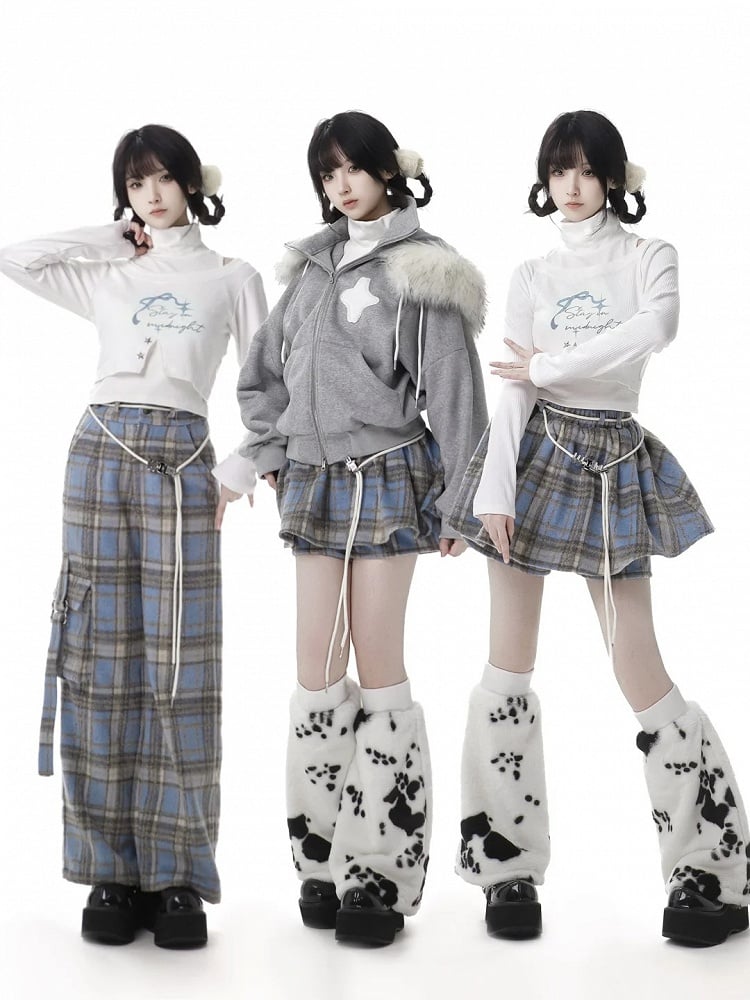 Blue Plaid Pants with Cargo Pockets