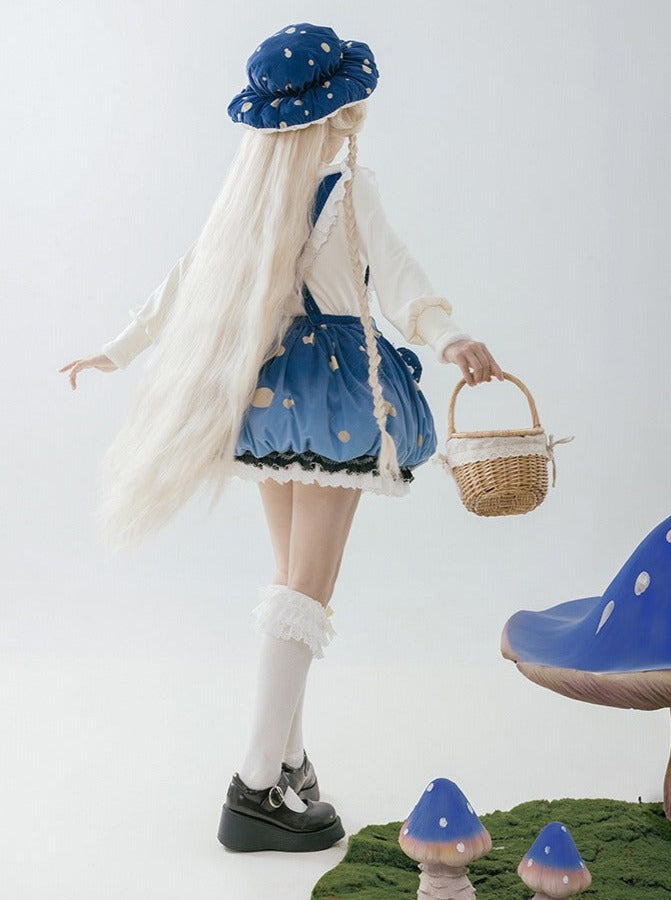 skirt hat + small hat heart accessory + ruffle big + cape Mushroom + suspender fur brooch hat