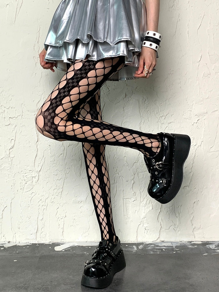 Tights Y2K Design Cut-out Fishnet Black