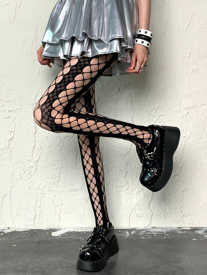 Tights Y2K Design Cut-out Fishnet Black