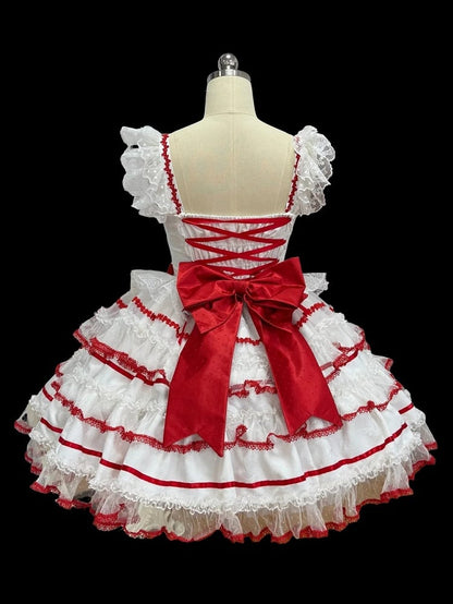 Rock Schleife Süße Prinzessin Akzente Rot Lolita Weiß und Pullover
