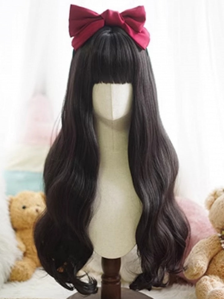 Black Long Wavy Wig With Full Bangs