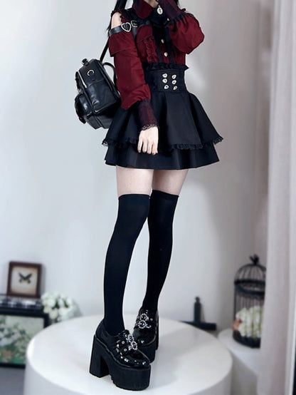 Black High Waist Tiered Jirai Kei Skirt