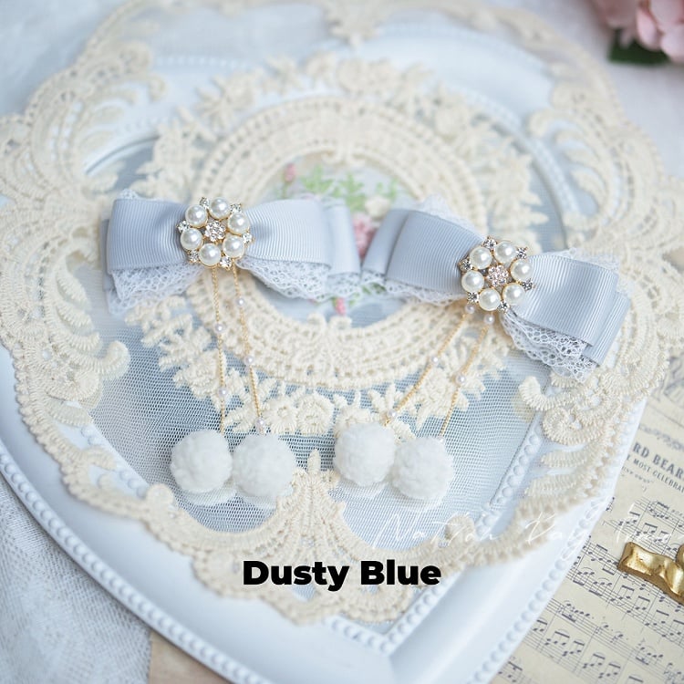 Pompons Charm Jirai Kei Schleife Haarspangen Rosa/Staubblau/Cremeblau Staubweiß/Hell