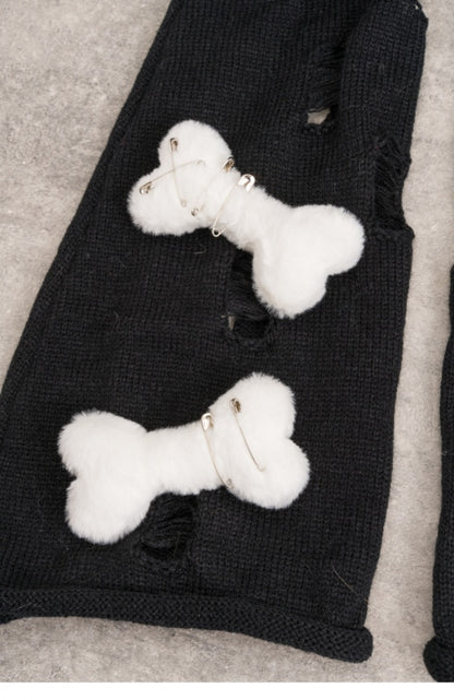 White Bones Distressed Holes Gothic Black Knit Leg Warmers