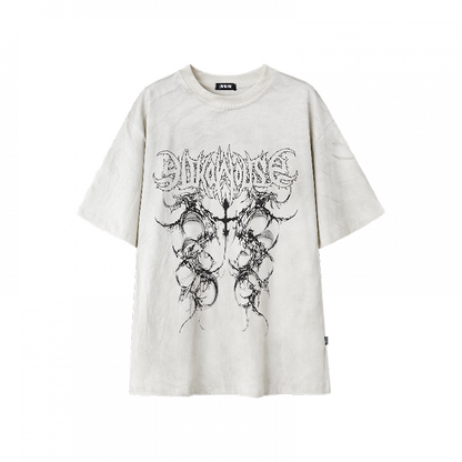 Vintage Distressed Cotton T-Shirt Black/White Wash Punk Print Faded
