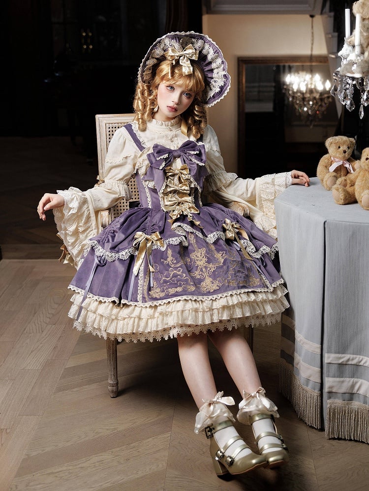 Velvet Dress Candle JSK Decoration Lolita Purple Embroidery Bows