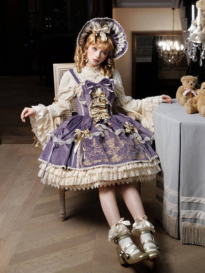 Velvet Dress Candle JSK Decoration Lolita Purple Embroidery Bows