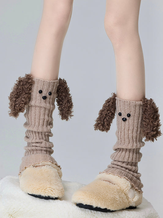 Coffee/Grey/White/Black Cute Puppy-shaped Knitted Leg Warmers