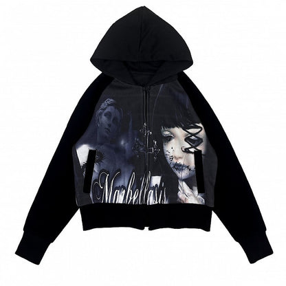 Black Emo Punk Spooky Girl Zip Hoodie