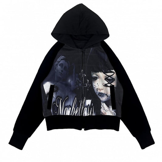 Black Emo Punk Spooky Girl Zip Hoodie