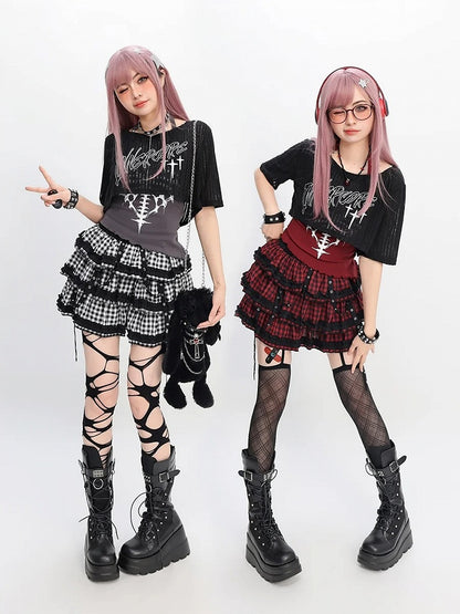 Coverup Red Halter Neck Y2K Top with Set Black Graphic Tank Cropped