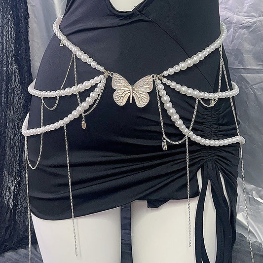 Butterfly White Waist Chain Decorated Beaded