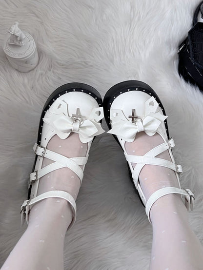 Cute Wings  Cross Punk White Platforms