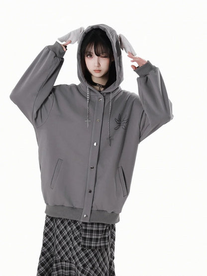 Bittersweet Chain Gray/Black Hood Design Hoodie Wing Cross Wing Embroidery Back Spring