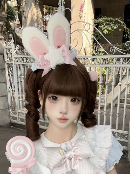 / Lolita Süße Ohren und Mütze Rosa Häschen Plüsch Mini Gelb Blau