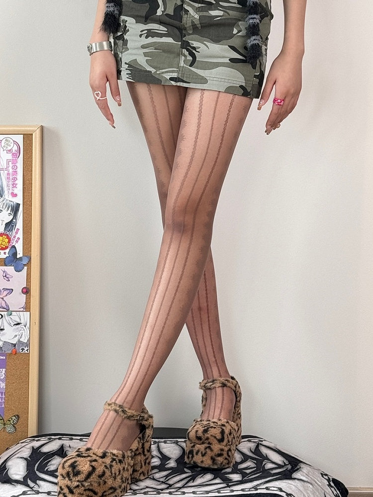 Tights Black/White/Gray/Brown Striped Pattern