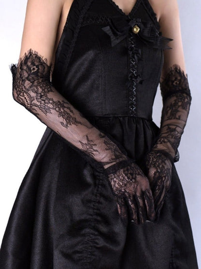 Design Hollow-out Gloves Black/White Lace