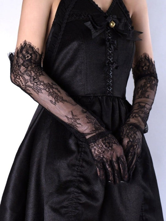 Design Hollow-out Gloves Black/White Lace