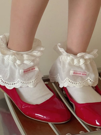White Ankle Lolita Cuff Socks Ruffled