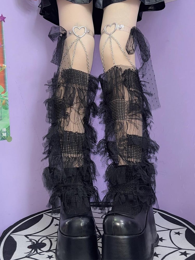 Garters Strap Self-tie Heart Sleeves Y2K With White/Black Tassels Leg Decorated