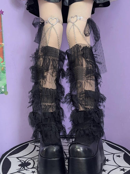Garters Strap Self-tie Heart Sleeves Y2K With White/Black Tassels Leg Decorated
