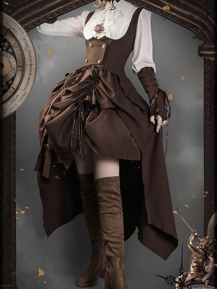Gilet gothique marron Steampunk Lolita sous la poitrine
