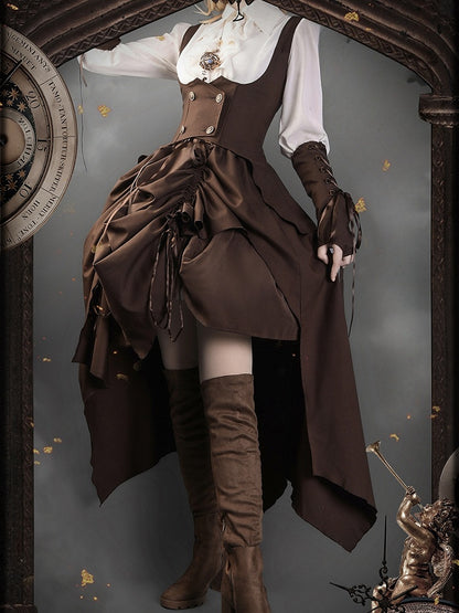 Gilet gothique marron Steampunk Lolita sous la poitrine