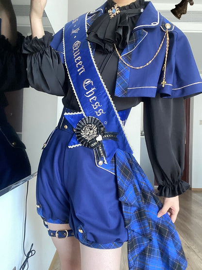 Black Ouji Lolita Jabot Collar Ruffle Neckline Long Sleeves Shirt